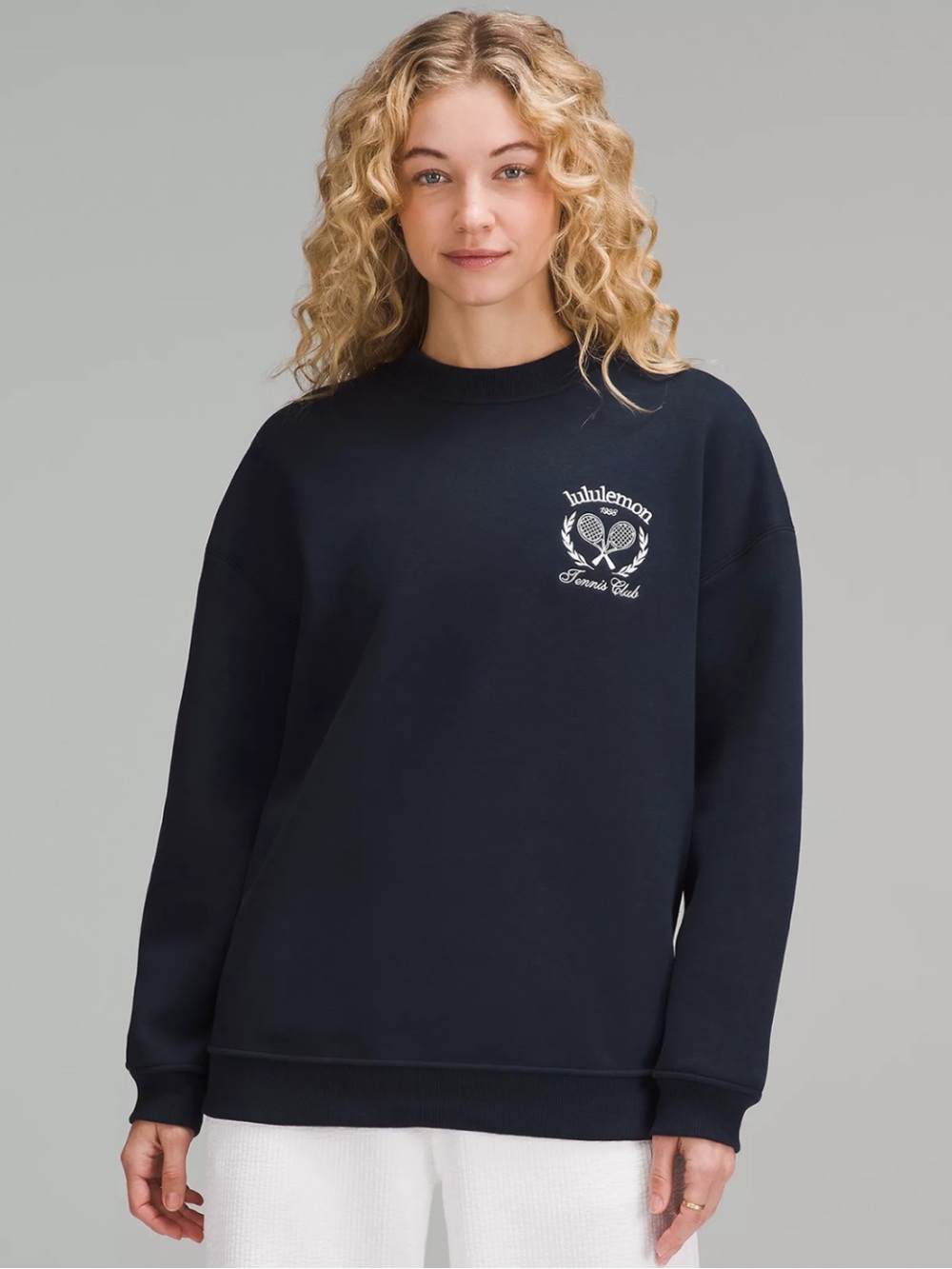 lululemon athletica Navy Crewneck Sweatshirt with White Tennis Logo size L
